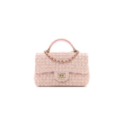 CHANEL MASTER TWEED QUILTED MINI TOP HANDLE RECTANGULAR FLAP LIGHT PINK 1386916 (20*12*6cm)